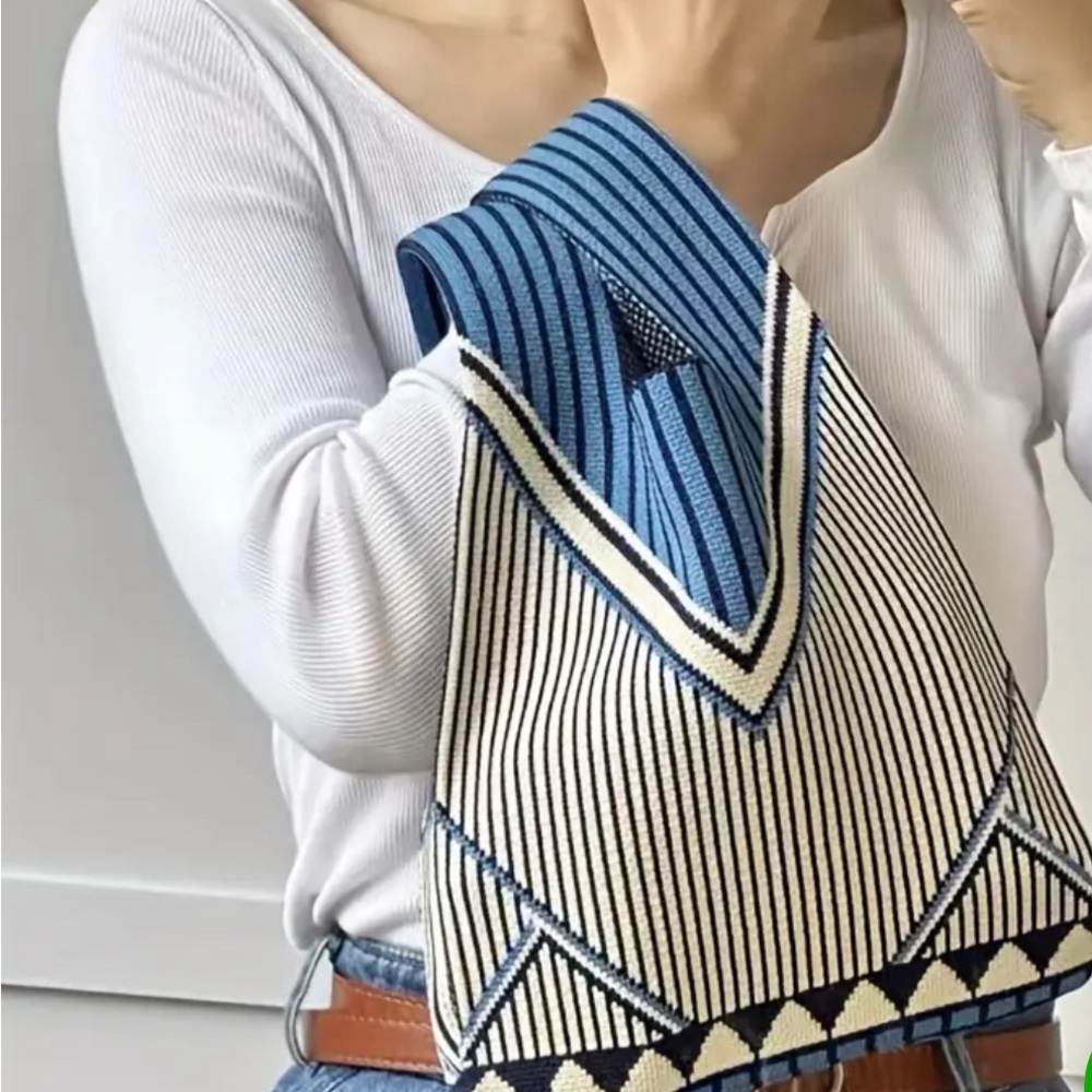 Blue and White Striped Women's Bag